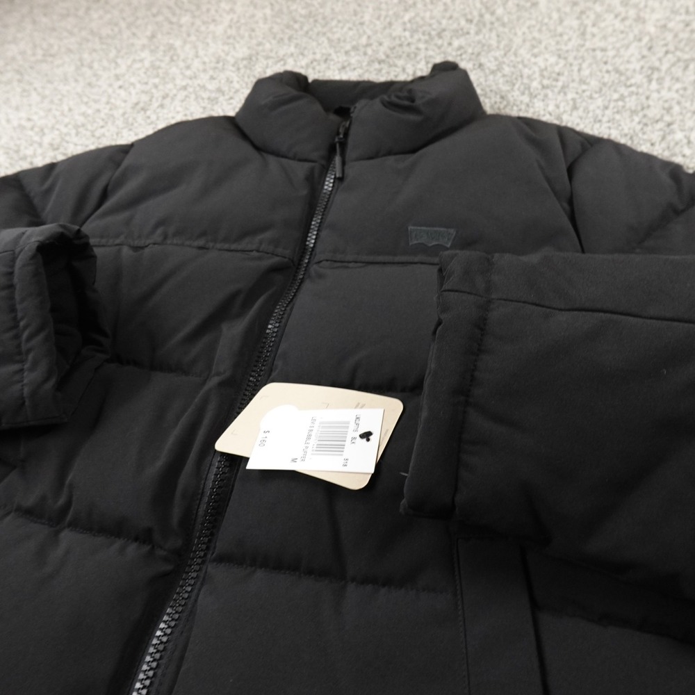 NEW Levis Jacket Mens M Black Quilted Puffer Coat Full Zip Insulated Windbreaker